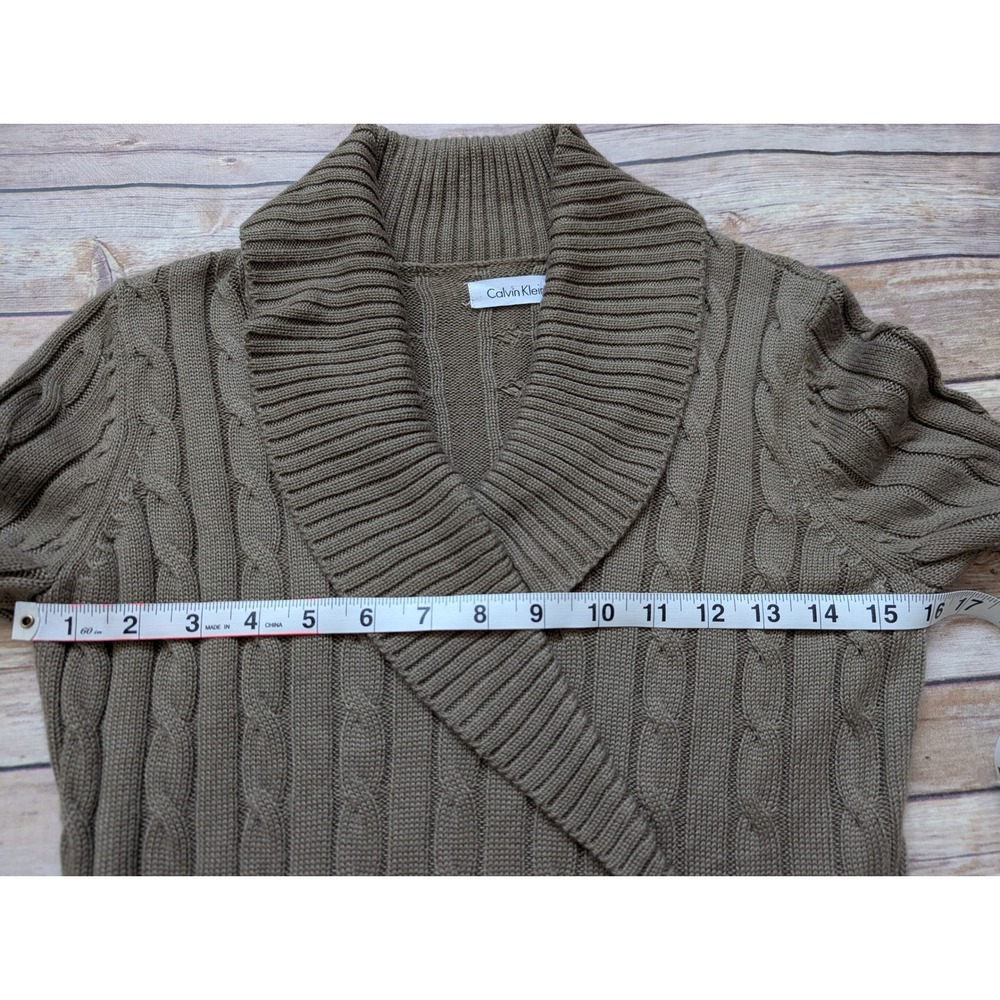 Calvin Klein Cable Knit Sweater Dress Women S Taupe Brown Faux Leather Buckle - Picture 5 of 11